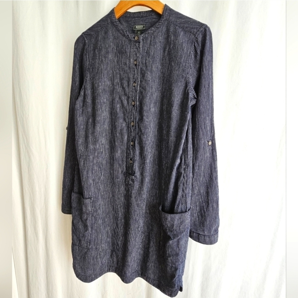 🇨🇦 Roots Navy Blue Stripe Hemp Shirt Dress - Picture 5 of 16